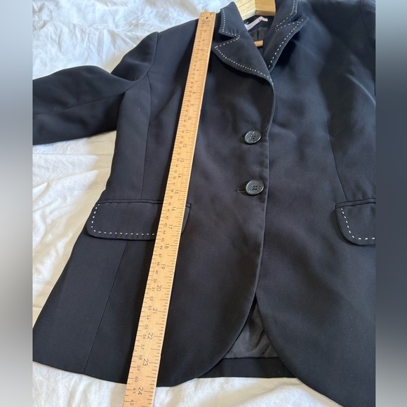 Isaac Mizrahi black structured blazer white stitch detail size 8 - Picture 4 of 9